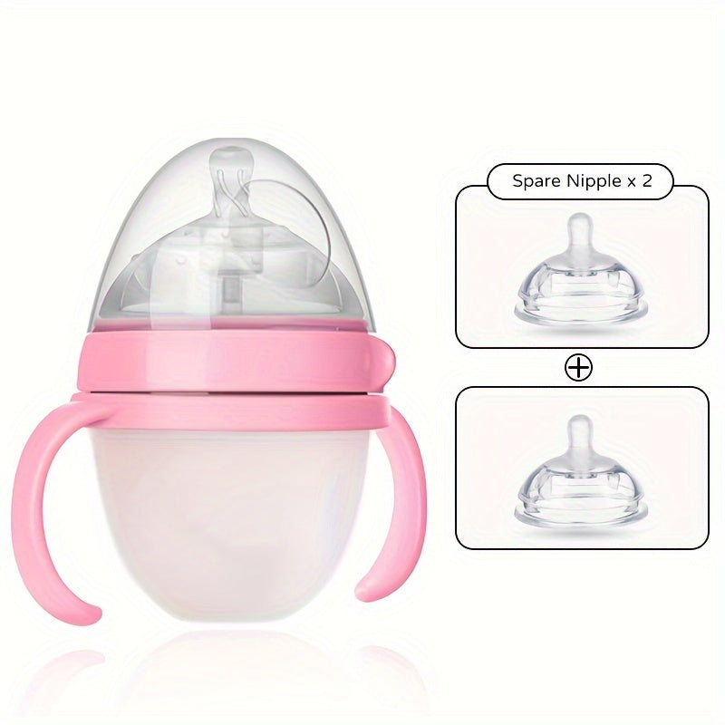 Novacciva BPA-Free Silicone Baby Bottles Set - 3 Pcs, Leak-proof Wide Bore Baby Feeding Bottle with Handles and Straw, 5.07oz & 8.45oz, Included 2 Extra Nipples