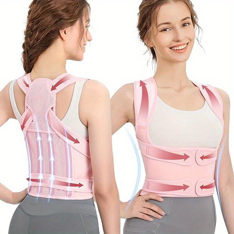 Novacciva Back Brace Posture Corrector for Women: Shoulder Straightener Adjustable Full Back Support Upper and Lower Back Pain Relief - Scoliosis Hunchback Hump Thoracic Spine Corrector Pink Medium