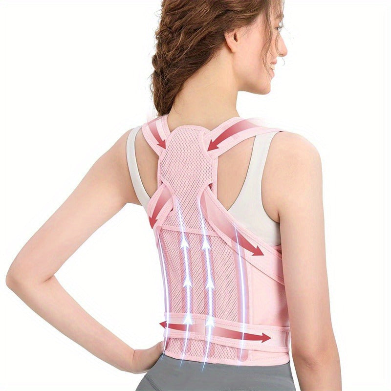 Novacciva Back Brace Posture Corrector for Women: Shoulder Straightener Adjustable Full Back Support Upper and Lower Back Pain Relief - Scoliosis Hunchback Hump Thoracic Spine Corrector Pink Medium