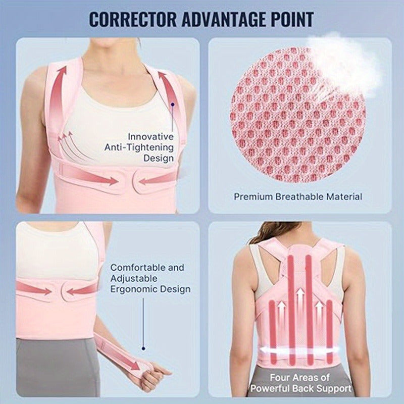 Novacciva Back Brace Posture Corrector for Women: Shoulder Straightener Adjustable Full Back Support Upper and Lower Back Pain Relief - Scoliosis Hunchback Hump Thoracic Spine Corrector Pink Medium