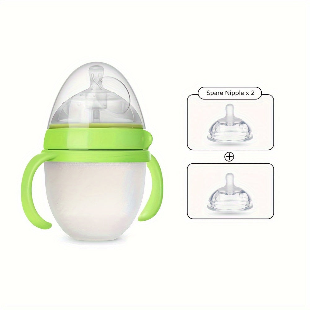 Novacciva BPA-Free Silicone Baby Bottles Set - 3 Pcs, Leak-proof Wide Bore Baby Feeding Bottle with Handles and Straw, 5.07oz & 8.45oz, Included 2 Extra Nipples