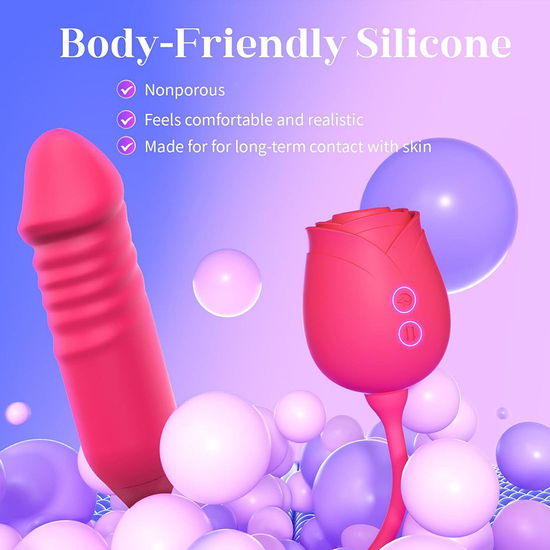 Novacciva Rose Toy Female Vibrator, 3-in-1 Clitoral Stimulator With Tongue Licking, Masturbation Nipple Massage Female Sex Toy