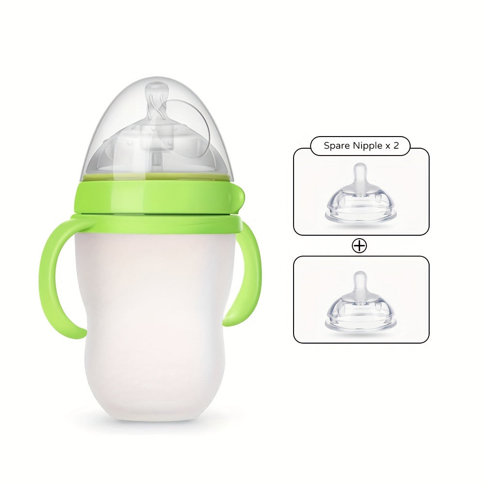 Novacciva BPA-Free Silicone Baby Bottles Set - 3 Pcs, Leak-proof Wide Bore Baby Feeding Bottle with Handles and Straw, 5.07oz & 8.45oz, Included 2 Extra Nipples