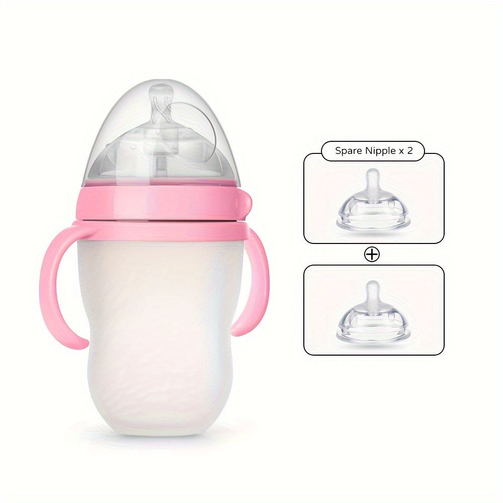 Novacciva BPA-Free Silicone Baby Bottles Set - 3 Pcs, Leak-proof Wide Bore Baby Feeding Bottle with Handles and Straw, 5.07oz & 8.45oz, Included 2 Extra Nipples