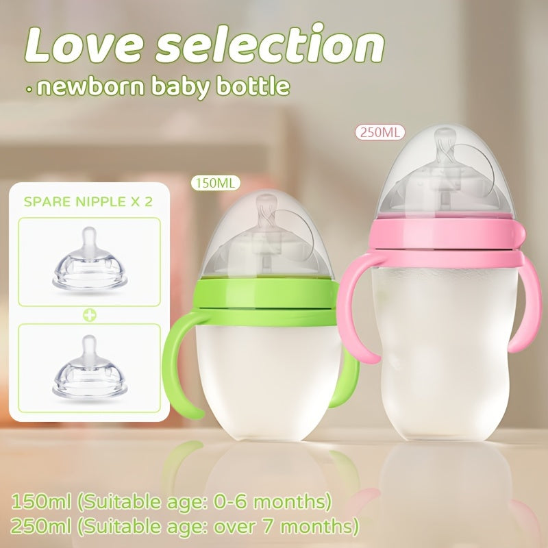 Novacciva BPA-Free Silicone Baby Bottles Set - 3 Pcs, Leak-proof Wide Bore Baby Feeding Bottle with Handles and Straw, 5.07oz & 8.45oz, Included 2 Extra Nipples