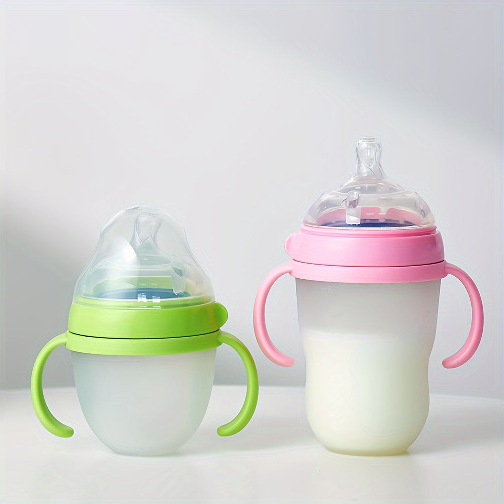 Novacciva BPA-Free Silicone Baby Bottles Set - 3 Pcs, Leak-proof Wide Bore Baby Feeding Bottle with Handles and Straw, 5.07oz & 8.45oz, Included 2 Extra Nipples