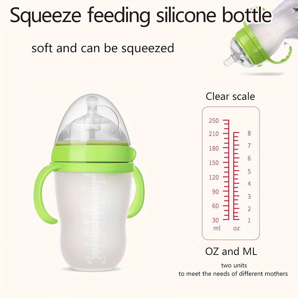 Novacciva BPA-Free Silicone Baby Bottles Set - 3 Pcs, Leak-proof Wide Bore Baby Feeding Bottle with Handles and Straw, 5.07oz & 8.45oz, Included 2 Extra Nipples