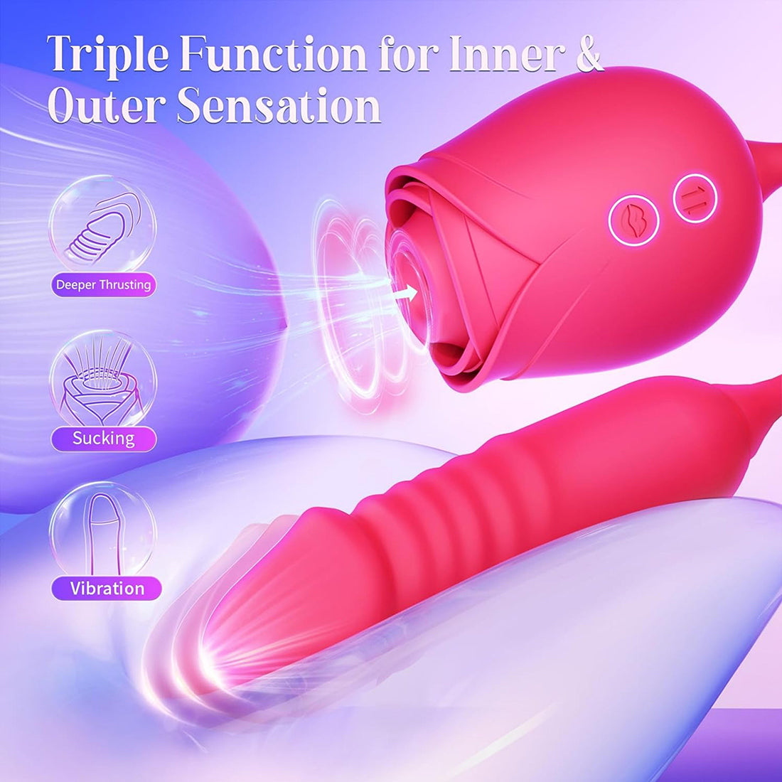 Novacciva Rose Toy Female Vibrator, 3-in-1 Clitoral Stimulator With Tongue Licking, Masturbation Nipple Massage Female Sex Toy