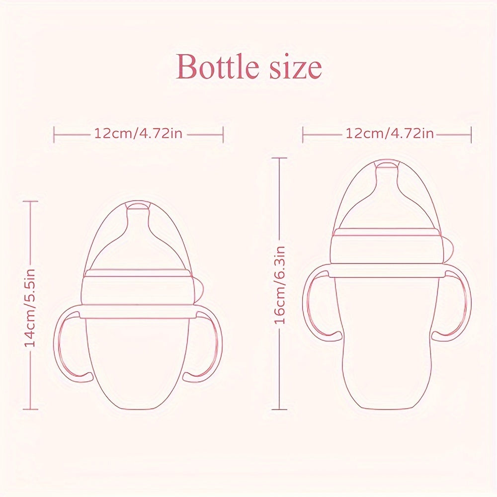 Novacciva BPA-Free Silicone Baby Bottles Set - 3 Pcs, Leak-proof Wide Bore Baby Feeding Bottle with Handles and Straw, 5.07oz & 8.45oz, Included 2 Extra Nipples